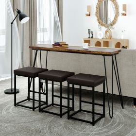 TOPMAX Updated 4 Pieces Counter Height Extra Long Dining Table Set with 3 PU Stools Bar Kitchen Table Set Console Table,Rustic Brown Table+Black