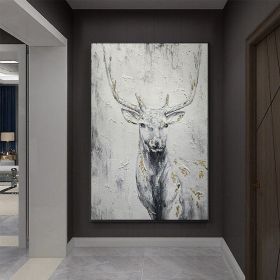Hand Painted Oil Painting Hand Painted Rich Deer Oil Painting On Canvas Animal Pattern Decorative Painting Classical Porch Mural Handmade Art Liv (style: 01, size: 90x120cm)
