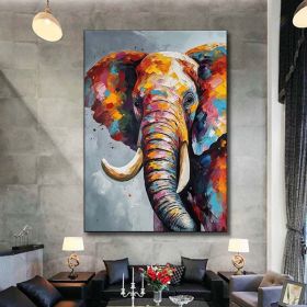Hand Painted Oil Painting Boho Wall decor Colorful elephant Oil Painting on Canvas animal painting art large 3d wall art original painting Textur (style: 01, size: 150x220cm)