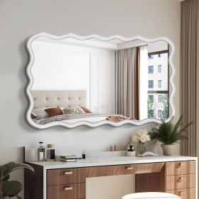 Solid Wood Wavy Rectangle Mirror-Natural-Wood 40" x 28" Modern Mirror Wall Decor for Bathroom, Bedroom, Living Room, Dining Room, Cloakroom, Entr (Color: as Pic)